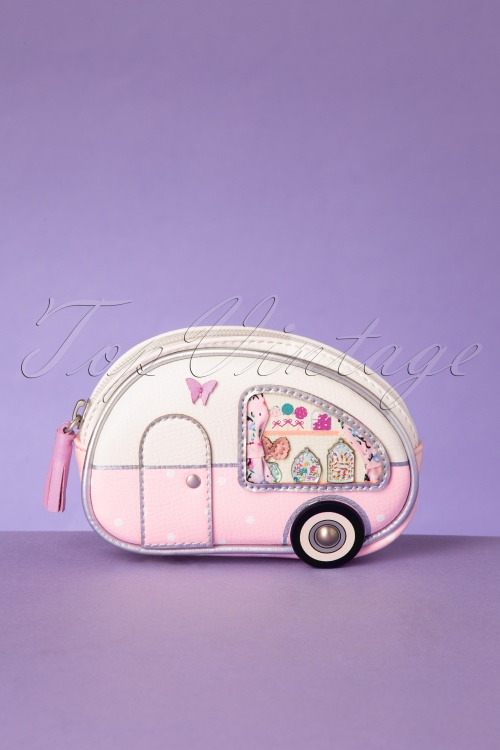 Vendula - 50s Sweetie Caravan Coin Purse in White and Pink 2