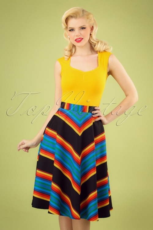 Vixen - Evelyn Stripes Swing Skirt Années 50 en Noir