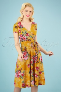 Vintage Chic for Topvintage - Faith Floral Swing Dress Années 50 en Jaune Moutarde