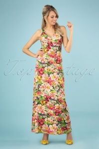 LaLamour - 70s Wild Floral Maxi Dress in Green and Pink