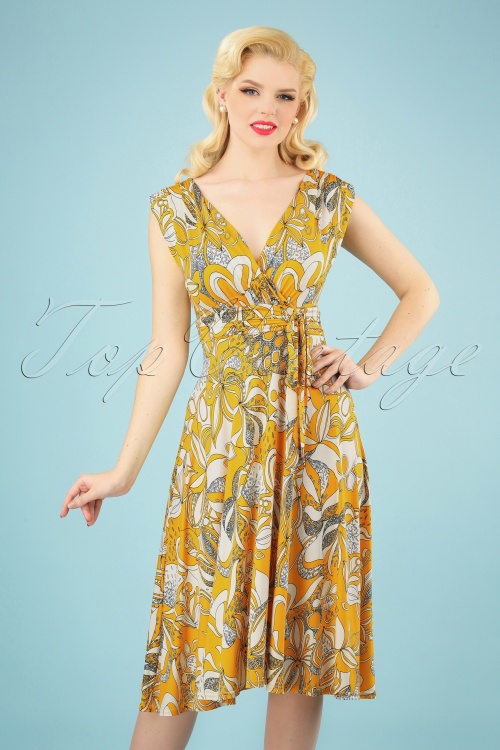 Vintage Chic for Topvintage - Jane Swing Dress Années 50 en Jaune et Blanc