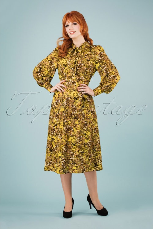 Louche - Fiorella Vintage midi-jurk in geel 2