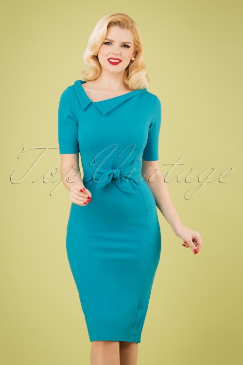 Vintage Chic for Topvintage - 50s Jennifer Pencil Dress in Aqua Blue
