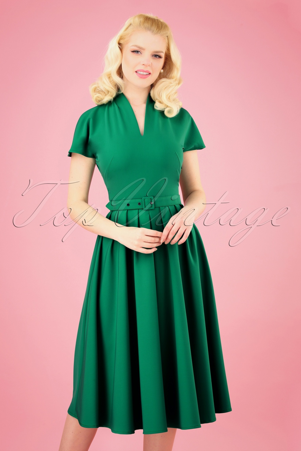 50s Aemela Ivy Swing Dress in Emerald Green