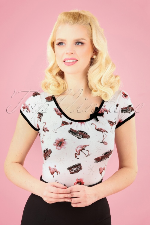 Sassy Sally - 50s Leona Anchor Top in White and Red