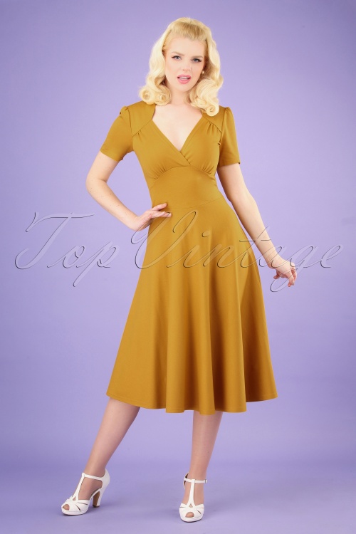 Very Cherry - Vivienne Hollywood Circle Dress Années 40 en Moutarde