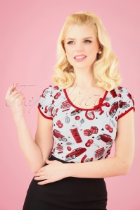 Sassy Sally - Leona Cherry Cars Top in wit en rood