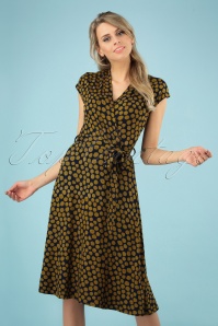 Very Cherry - 60s Ginger Cross Over Dress in Navy and Mustard