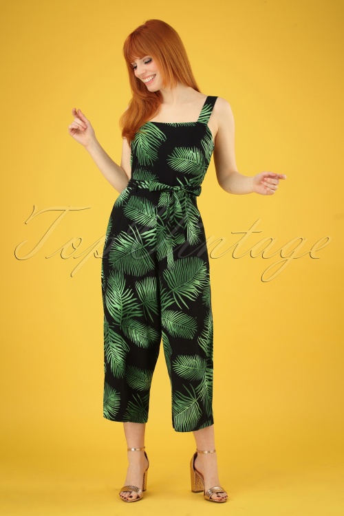 Sugarhill Brighton - 70s Millie Palm Batik Cropped Jumpsuit in Black and Green
