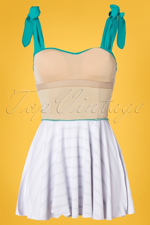 Jessica Rey - 50s Marie Swim Dress in Turquoise and White 6