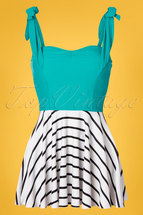 Jessica Rey - 50s Marie Swim Dress in Turquoise and White 2