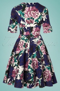 Unique Vintage - Delores Blooming Floral Swing Dress Années 50 en Blanc et Bleu 4