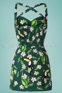Collectif Clothing - 50s Mahina Tropical Bird Playsuit in Green 2