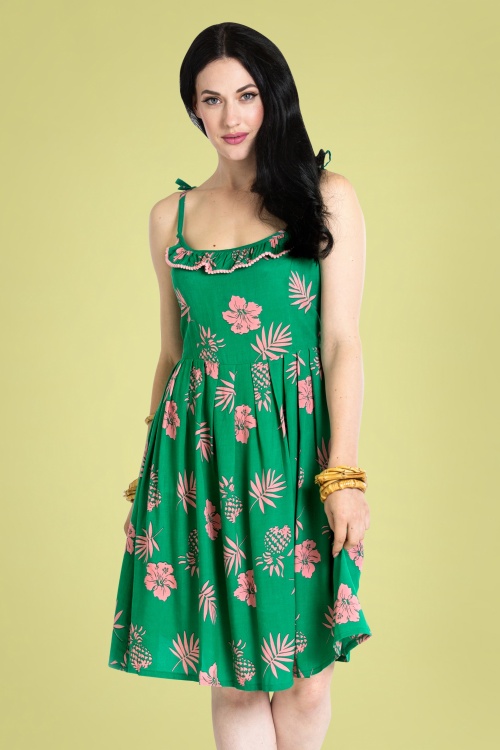 Bunny - 50s Tropicana Dress in Green and Pink
