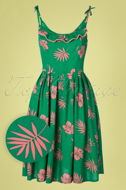 Bunny - 50s Tropicana Dress in Green and Pink 2