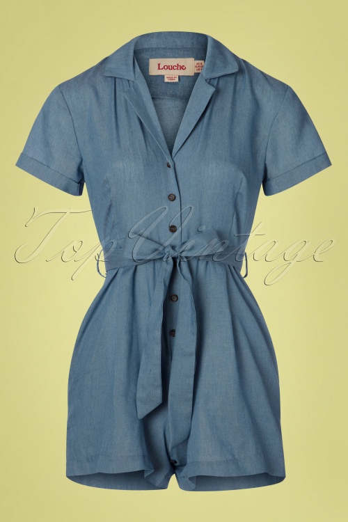 Louche - 60s Loeiza Chambray Playsuit in Denim Blue