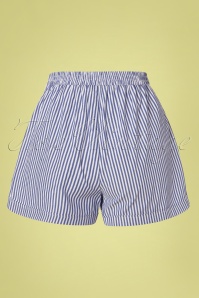 Louche - Soren Chambray Stripes Tie Shorts Années 50 en Bleu et Blanc 2