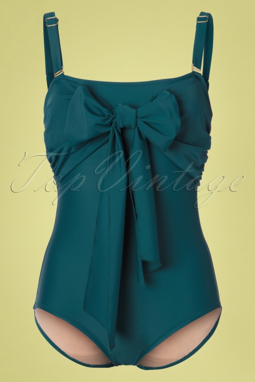 Jessica Rey - 50s Greta Bow One Piece Swimsuit in Teal Green 4
