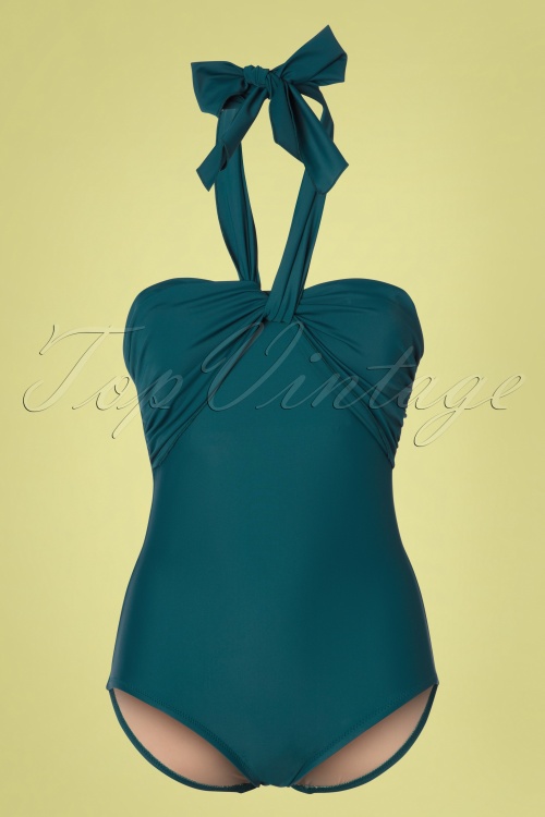 Jessica Rey - 50s Greta Bow One Piece Swimsuit in Teal Green 2