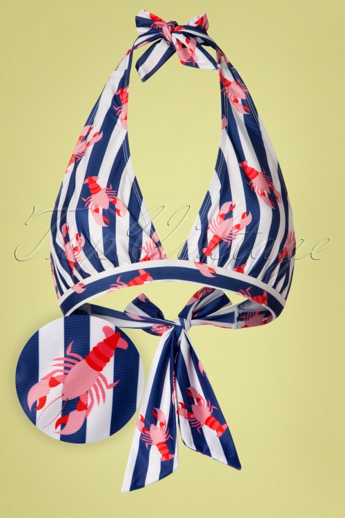 Collectif Clothing - 50s Lobster Ruched Triangle Bikini Top in Multi 2