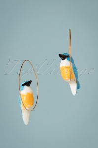 Nach Bijoux - 60s Kingfisher Bird Hoop Earrings in Blue 3