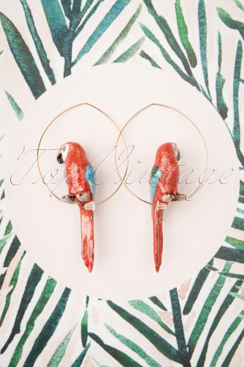 Nach Bijoux - 60s Cancun Parrot Hoop Earrings in Red 2