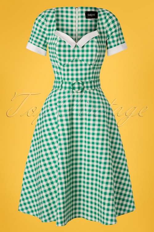Collectif Clothing - 50s Roberta Gingham Swing Dress in Green 3