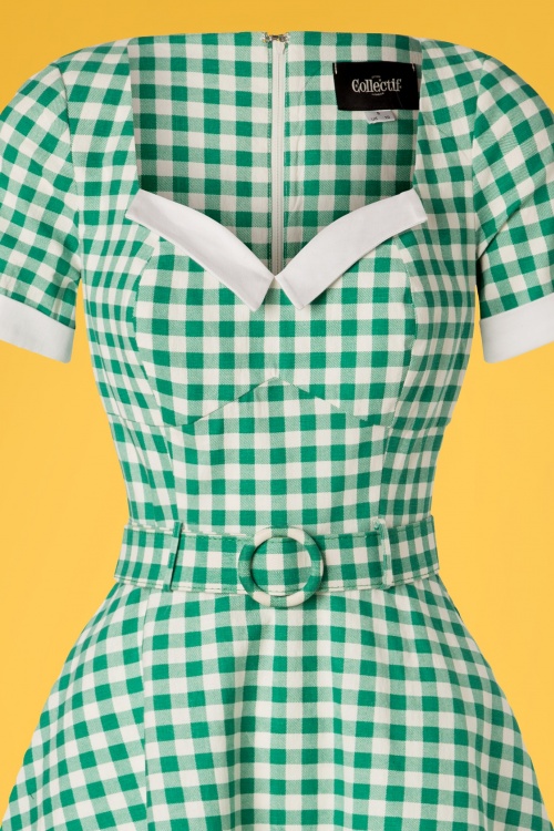 Collectif Clothing - 50s Roberta Gingham Swing Dress in Green 4