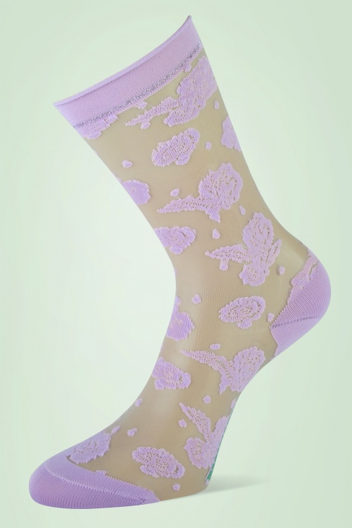 Marcmarcs - Emily Flower Socks Années 50 en Lilas