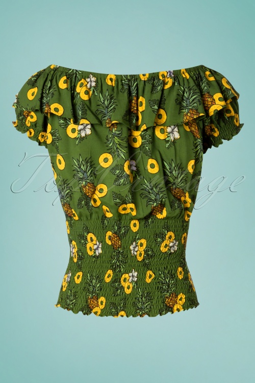 Collectif Clothing - Bebe Pineapple Slice Top Années 50 en Vert 2