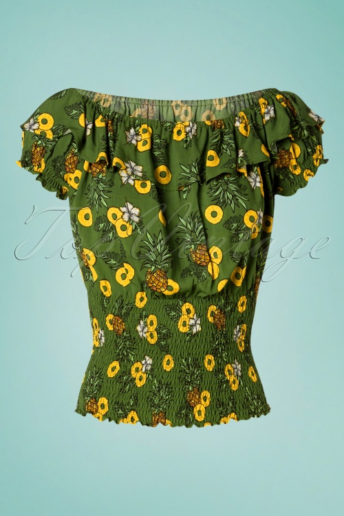 Collectif Clothing - Bebe Pineapple Slice Top Années 50 en Vert