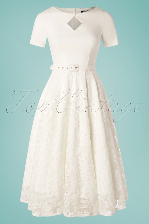 Daisy Dapper - 50s Dolly Lace Swing Dress in Ivory White