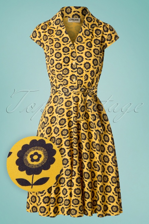 Circus - 60s Penny Flower Dress in Mustard Yellow 2