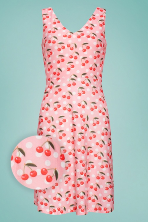 Smashed Lemon - 50s Raegen Cherry Polkadot Swing Dress in Pink