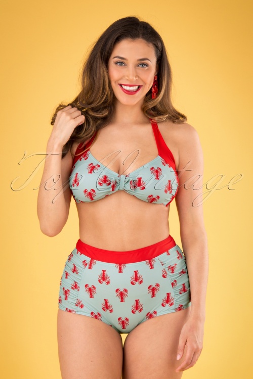 Banned Retro - 50s Lobster Bikini Pants in Sage Green and Red