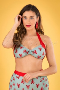 Banned Retro - 50s Lobster Halter Bikini Top in Sage Green and Red