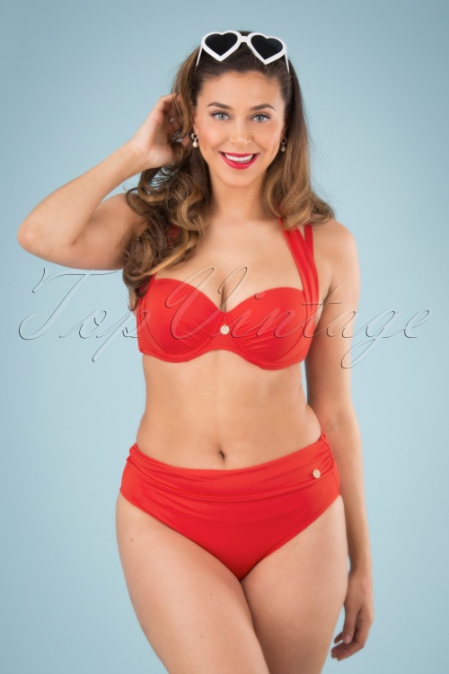 TC Beach - Flipover-Bikinihose in tropischem Rot