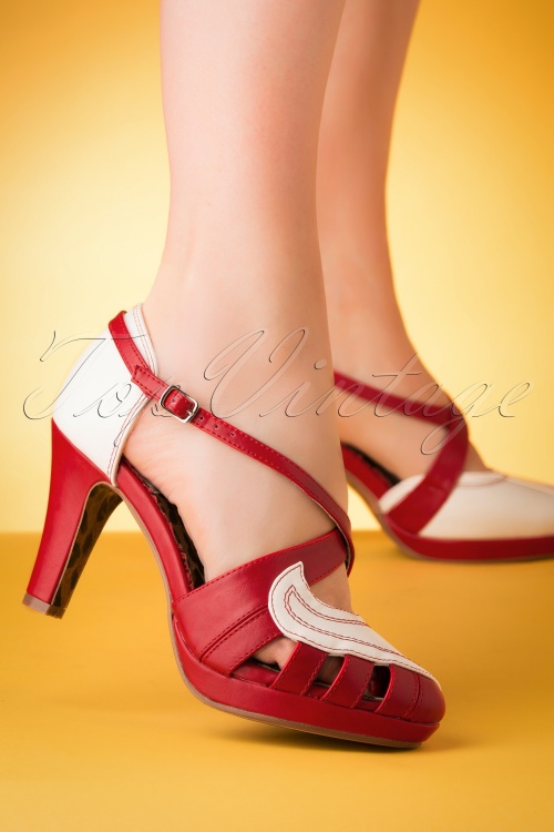 Bettie Page Shoes - Angie Pumps in wit en rood
