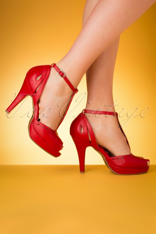 Bettie Page Shoes - 50s Willie Peeptoe Pumps in Red 3