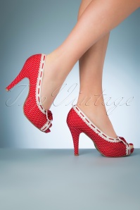 Bettie Page Shoes - 50s Amelie Peeptoe Pumps in Red 3