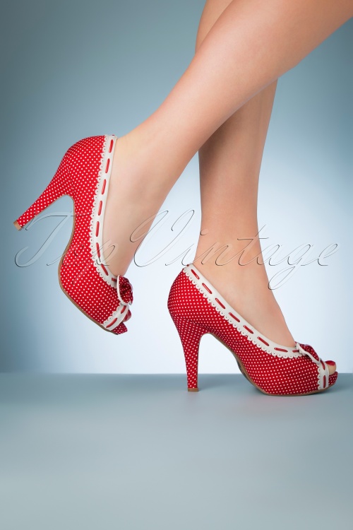 Bettie Page Shoes - 50s Amelie Peeptoe Pumps in Red 3