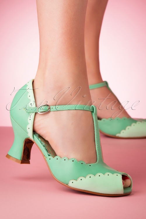 Bettie Page Shoes - Carlie T-Strap Pumps Années 50 en Turquoise