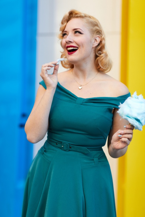 Miss Candyfloss - Ida Kat Swing Dress Années 50 en Vert Canard