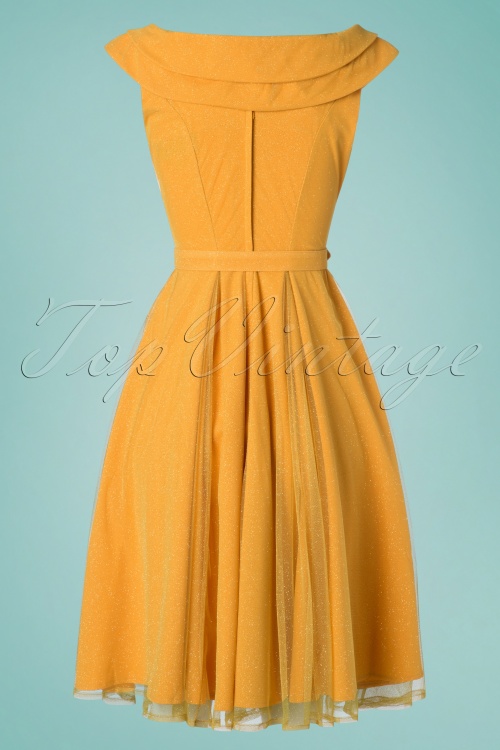 Miss Candyfloss - 50s Belle Glittery Swing Dress in Sun Yellow 3