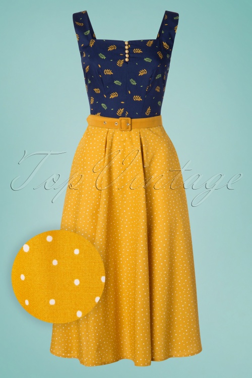 Miss Candyfloss - 50s Ingrid Lee Fairytale Swing Dress in Mustard and Navy 2