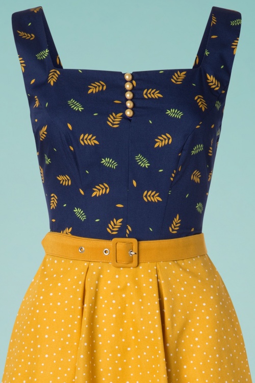 Miss Candyfloss - 50s Ingrid Lee Fairytale Swing Dress in Mustard and Navy 3