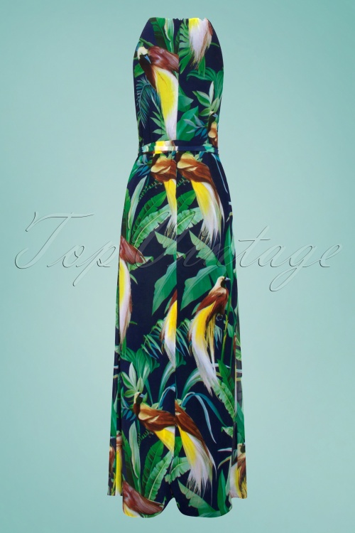 Smashed Lemon - 70s Cathy Parrot Jungle Maxi Dress in Navy 4