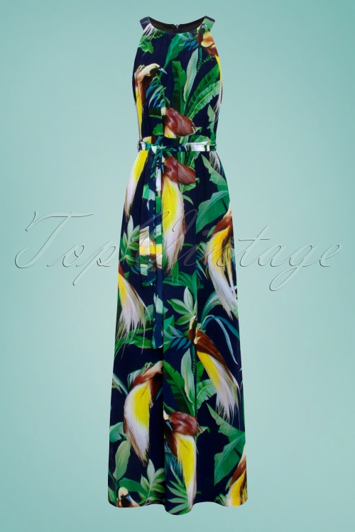 Smashed Lemon - 70s Cathy Parrot Jungle Maxi Dress in Navy 2