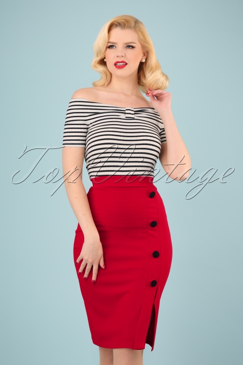 Vintage Chic for Topvintage - 50s Ginny Pencil Skirt Années 50 en Rouge Vif