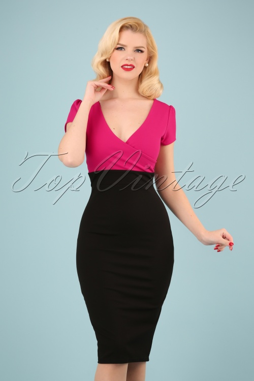 Vintage Chic for Topvintage - 50s Kristy Pencil Dress in Black and Magenta